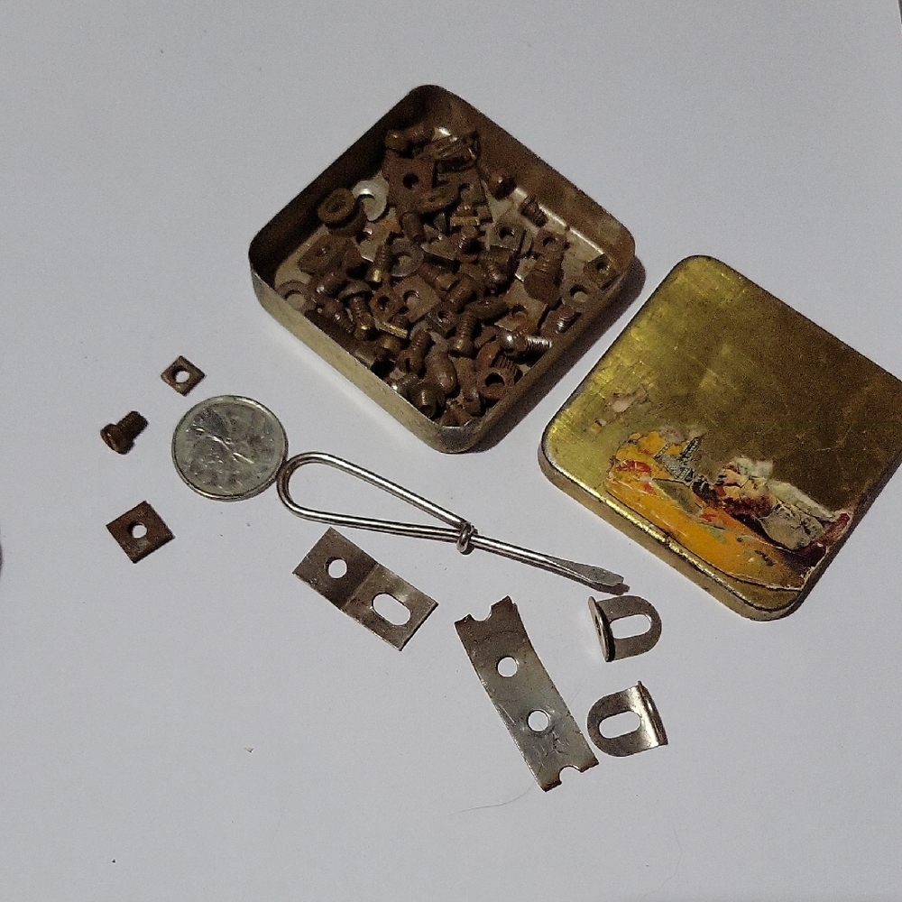 Antique~ Meccano~ Tin~nuts bolts screws and Accsesories